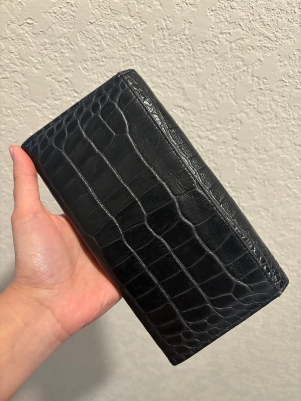 Longchamp Black Leather Croc Leather Embossed Long Snap Wallet - Picture 2 of 12
